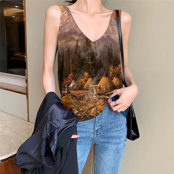 Indios Tank-Top women Wolf Vest Print Flame Anime Clothes Forest Funny Top