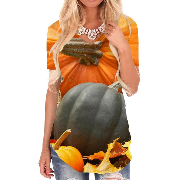 Pumpkin T-shirt women Halloween V-neck Tshirt Corn T-shirts 3d Novel Shirt Print