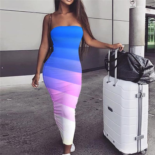 Colorful Dress Women Gradient 3d Print Abstract Party Womens Clothing Vintage