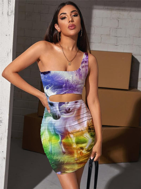 Unicorn Dress Women Forest 3d Print Animal Vestido Sexy Harajuku Bodycon Dress