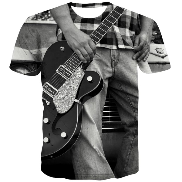 Guitar T-shirt Men Music T shirts Funny Wooden T-shirts Graphic Metal Tshirts Novelty