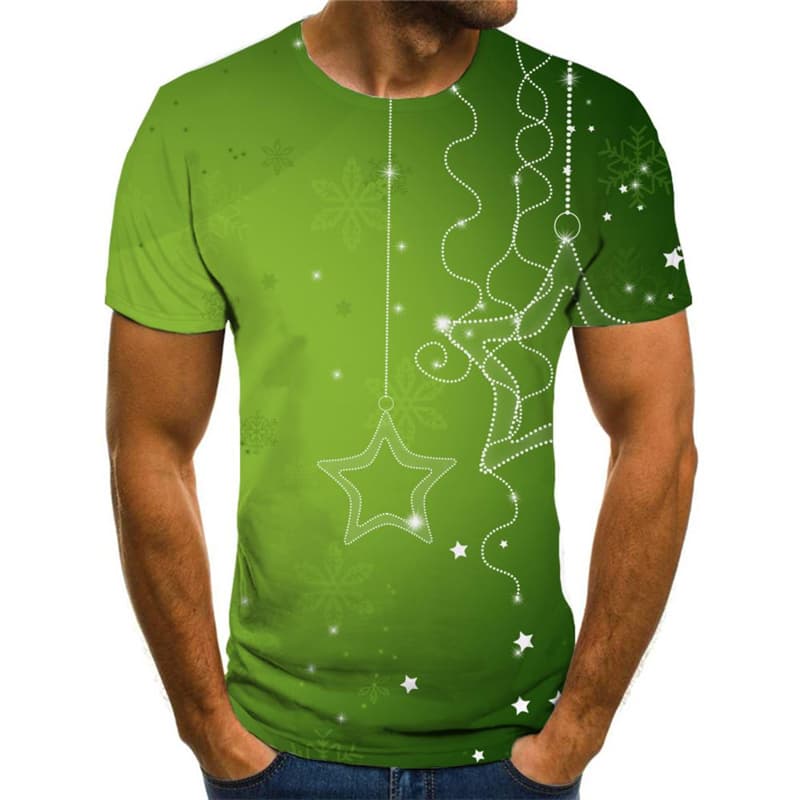 
Christmas T-shirt Men Star Shirt Print Snowflake Tshirts Novelty Green Tshirts Casual
                