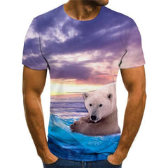 Bear T shirt Men Animal Shirt Print Landscape Tshirts Casual Cloud Anime Clothes