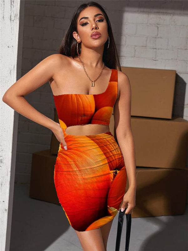Pumpkin Dresses Women Halloween Halter Sleeveless Yellow 3d Print Harajuku Vestido Sexy