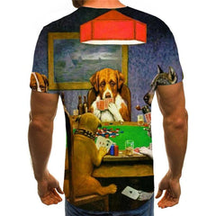 Animal T shirt Men Playing Cards Shirt Print Smokes Tshirts Casual Funny Tshirt Printed