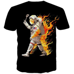 Astronaut T shirt Men Flame Funny T shirts Novel Tshirt Printed Harajuku Tshirts Casual