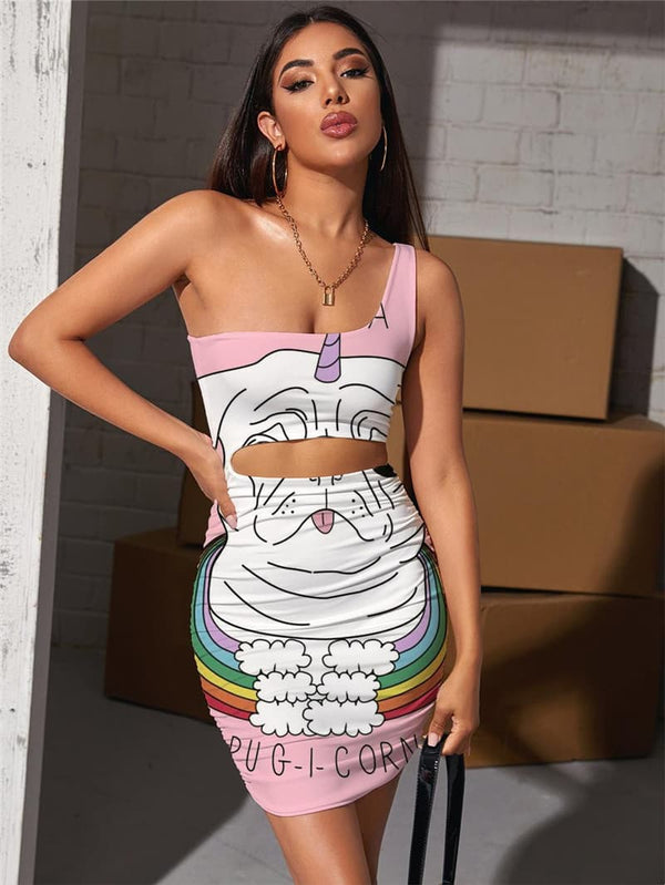 Unicorn Dresses Women Animal 3d Print Rainbow Vestido Sexy Cloud Halter Sleeveless
