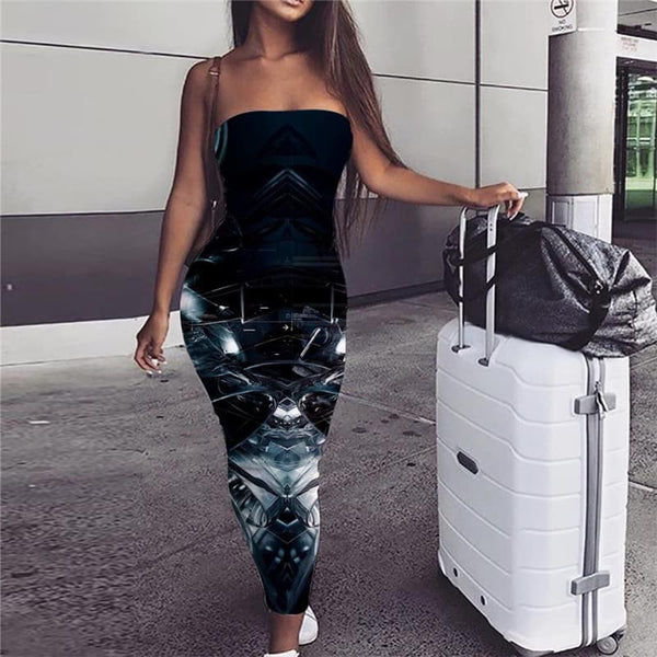 Metal Dress Women Engine Sundress Gear Bodycon Dress Punk Rock Vestido Sexy