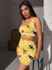 Bee Dresses Women Animal 3d Print Flower Vestido Sexy Painting Halter Sleeveless