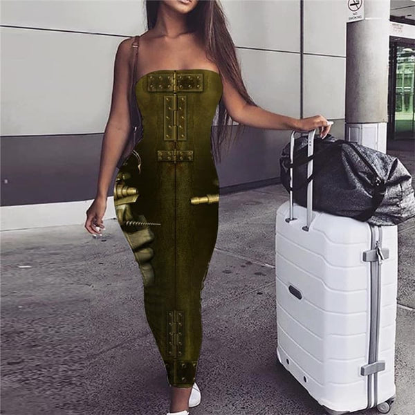 Metal Dress Women Engine 3d Print Gear Party  Bodycon Dress Punk Rock Vestido Sexy