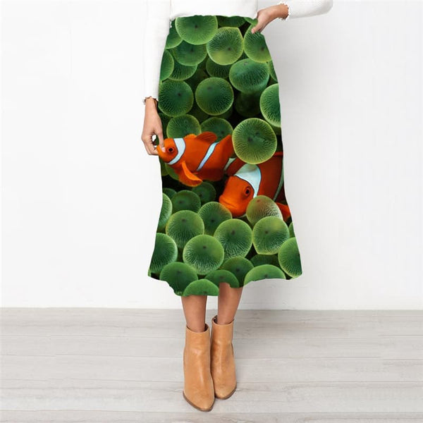Fish Skirts Women Animal Skirt Ladies Harajuku Rock Frauen Green High waist skirts
