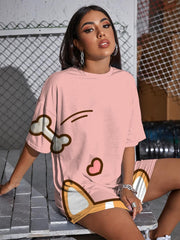 Animal T Shirt Women Dog Punk Rock Love Shirt Print Bone Tshirt Printed Lovely Gothic