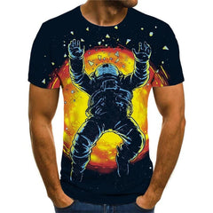 Astronaut T-shirt Men Flame Shirt Print Space Tshirts Casual Earth T-shirts 3d