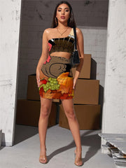 Thanksgiving Dresses Women Animal Vestido Sexy Maple Leaf Bodycon Dress