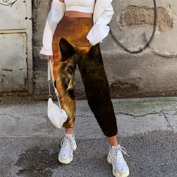 Wolf Trousers Women Animal High Waist Pants Anime Casual Pant Cloud Trouser Sun Jogger Pants - KYKU