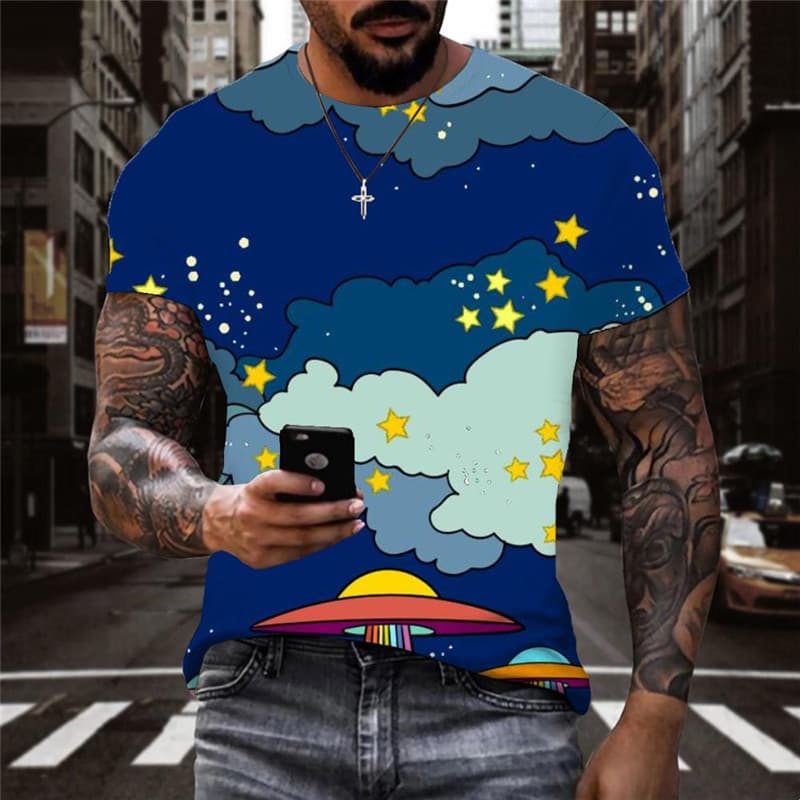 
Rainbow T-shirt Men Cloud Shirt Print Ufo Funny T shirts Galaxy Tshirts Casual
                