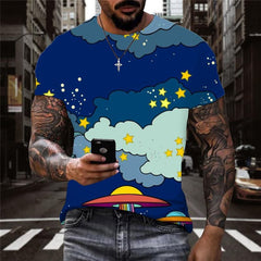 Rainbow T-shirt Men Cloud Shirt Print Ufo Funny T shirts Galaxy Tshirts Casual