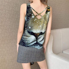 Lion Tank Top Women Animal Vest Print Anime Funny Top Snowflake Vest Printed Harajuku Sleeveless 3d - KYKU