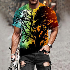 Galaxy T-shirt Men Moon Funny T shirts Tree Anime Clothes Harajuku Tshirts Casual