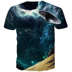 Galaxy T-shirt Men Nebula Tshirt Printed Ufo Funny T shirts Landscape Tshirts Casual