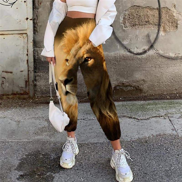 Lion Pants Women Animal High Waist Pants Anime Jogger Pants Harajuku 3d Printed Forest Trouser - KYKU