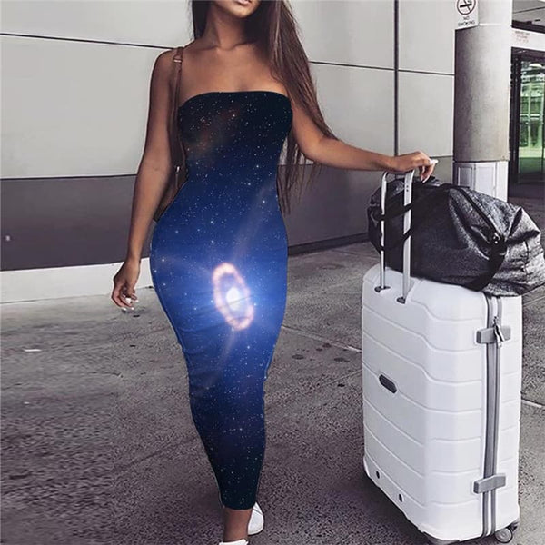 Galaxy Dress Women Space Bodycon Dress Universe Vestido Sexy Radar Party