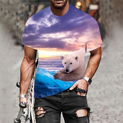 Bear T shirt Men Animal Shirt Print Landscape Tshirts Casual Cloud Anime Clothes