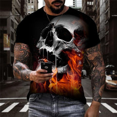 Skull T shirt Men Flame Anime Clothes Skeleton Funny T shirts Black Tshirts Casual