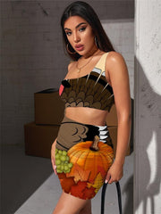 Thanksgiving Dresses Women Animal Vestido Sexy Maple Leaf Bodycon Dress