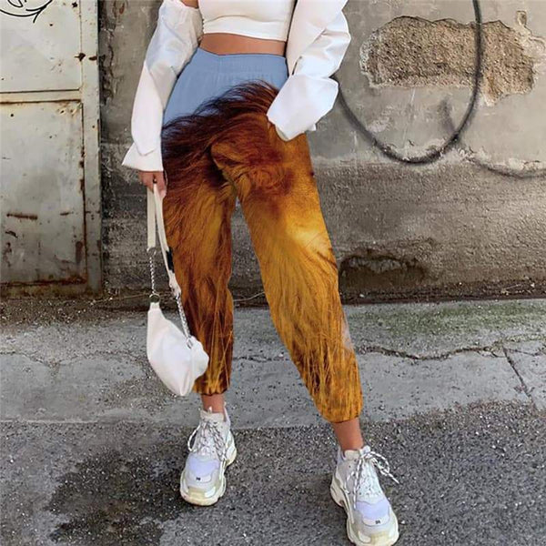 Lion Trousers Women Animal Jogger Pants Anime High Waist Pants Harajuku Casual Pant Street Trouser - KYKU