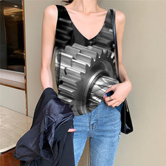 Metal Tank Top Women Engine Anime Clothes Gear Vest Printed Punk Rock Sleeveless 3d