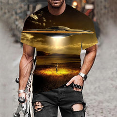 Ufo T-shirt Men War Tshirts Casual Landscape Shirt Print Harajuku Tshirt Printed