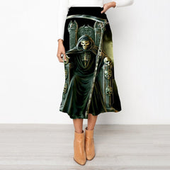 Skull Skirts Women Punk Skirt Ladies Grim Reaper Rock Frauen Lightning School skirt - KYKU