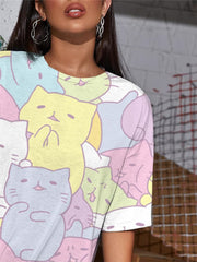 Cat T Shirt Women Animal Shirt Print Lovely Punk Rock Colorful Summer