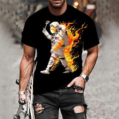 Astronaut T shirt Men Flame Funny T shirts Novel Tshirt Printed Harajuku Tshirts Casual