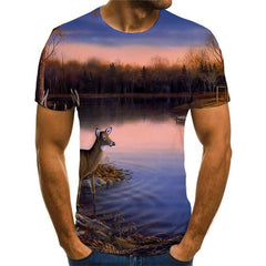 Deer T shirt Men Animal Shirt Print Landscape Tshirts Casual Christmas Funny T shirts