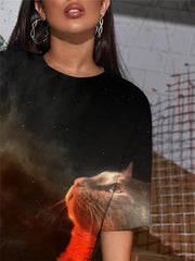 Cat T-shirt Women Animal Shirt Print Galaxy Punk Rock Womens Clothing