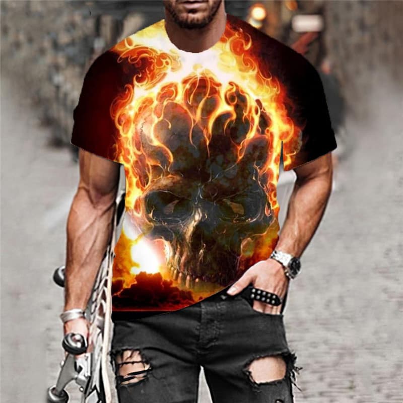 
Skull T shirt Men Flame Funny T shirts Party Shirt Print Hip Hop Tshirts Casual
                