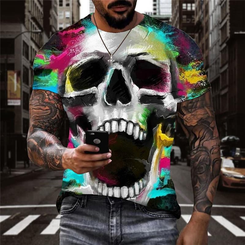 
Skull T shirt Men Graffiti Anime Clothes Colorful T-shirts 3d Pigment Funny T shirts
                