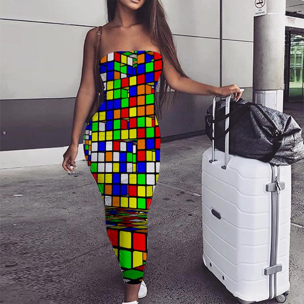 Geometric Dress Women Psychedelic Ladies Dresses Vortex Party Color Stereo sleeveless - KYKU