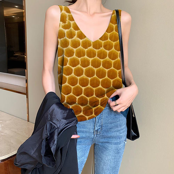 Geometric Tank-Top women Psychedelic Funny Top Vortex Vest Print Honey Sleeveless 3d Honeycomb Anime Clothes - KYKU