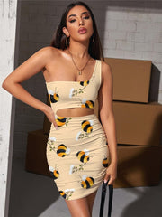 Bee Dresses Women Animal Pleating Flower 3d Print Lovely Halter Sleeveless