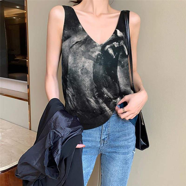 Lion Tank-Top women Animal Funny Top Anime Sleeveless 3d Ferocious Anime Clothes Street Vest Printed - KYKU