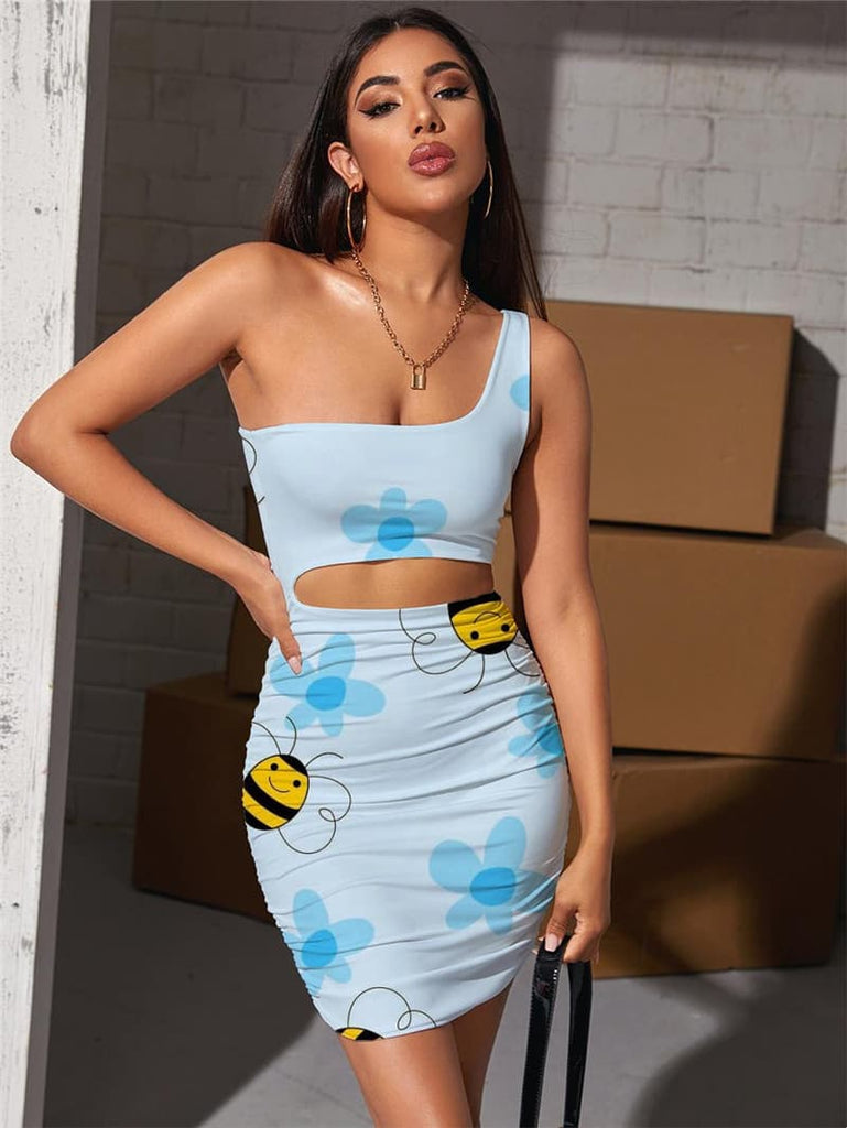 
Bee Dress Women Animal Vestido Sexy Lovely Bodycon Dress Flower Pleating
                