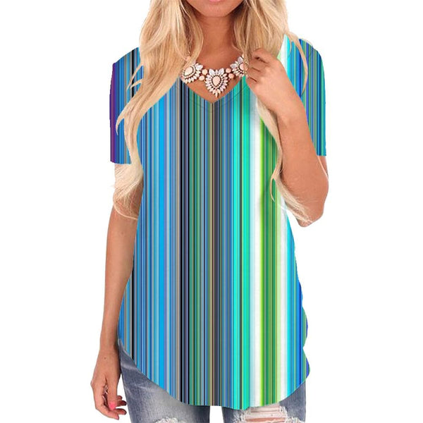 Colorful T Shirt Women Gradient Shirt Print Stripe Tshirts Printed Rainbow T-shirts 3d