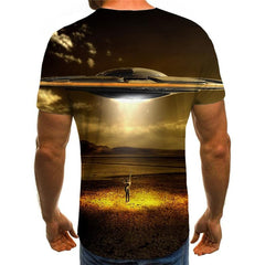 Ufo T-shirt Men War Tshirts Casual Landscape Shirt Print Harajuku Tshirt Printed