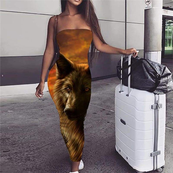 Wolf Dress Women Animal Bodycon Dress Anime Vestido Sexy Cloud Ladies Dresses Sun 3d Print - KYKU