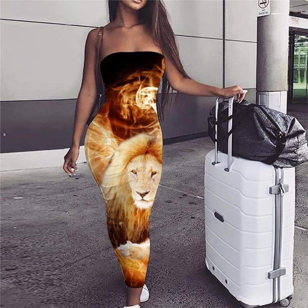 Lion Dress Women Animal Sundress Anime Vestido Sexy Flame Bodycon Dress Hilarious sleeveless - KYKU