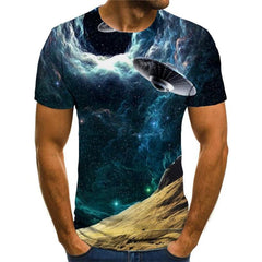 Galaxy T-shirt Men Nebula Tshirt Printed Ufo Funny T shirts Landscape Tshirts Casual
