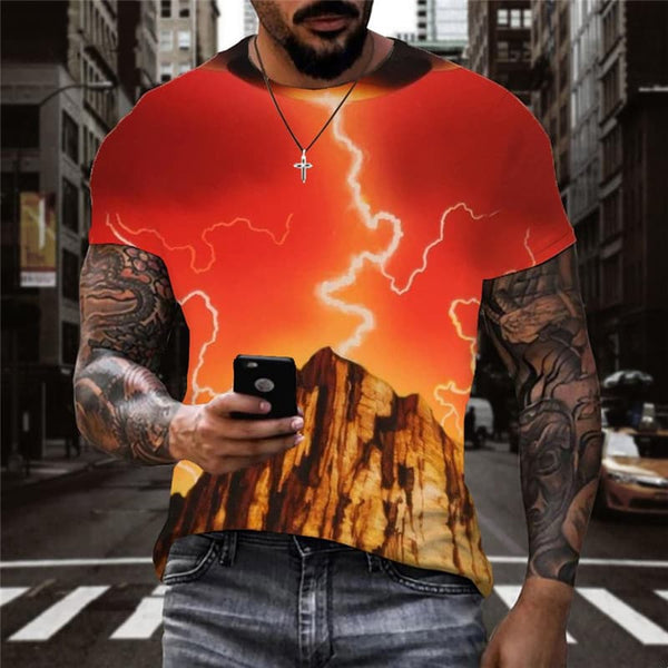 Ufo T-shirt Men Lightning Anime Clothes Mountain Tshirt Printed Red Tshirts Casual
